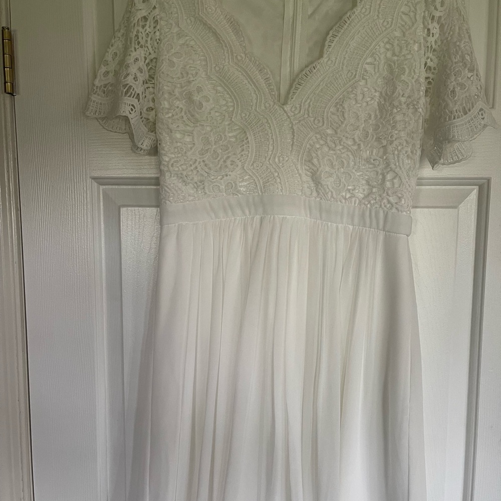 Women's White Lace Bodice Chiffon Dress from Lulus ✨